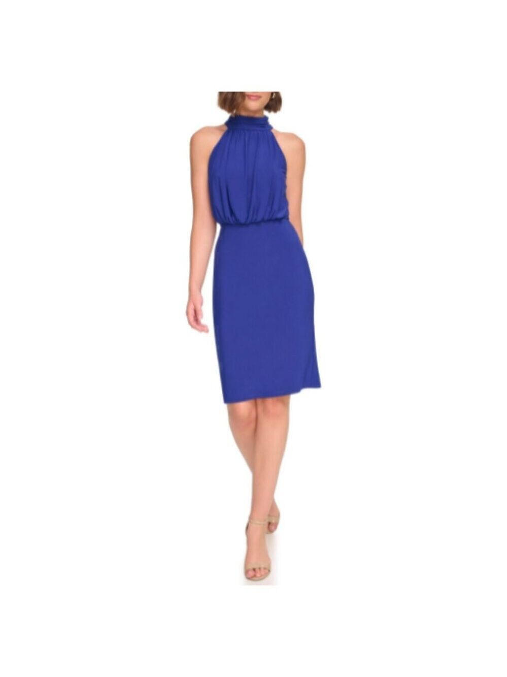 Jessica Howard Women's Sleeveless Crepe Midi Mock Neck Dress